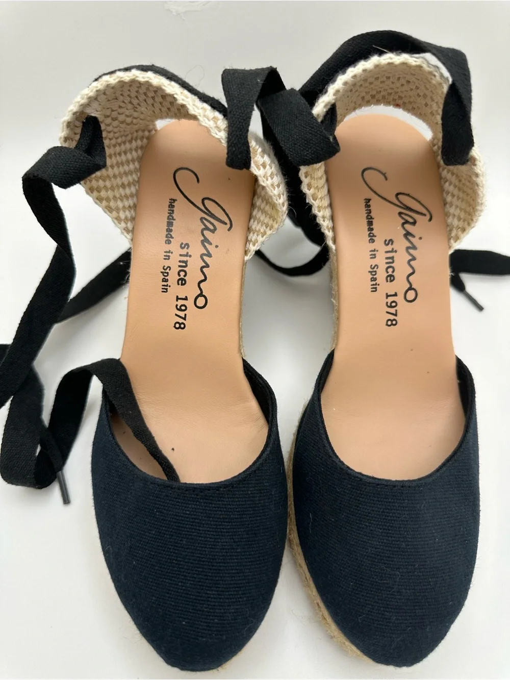 Gaimo Spain Closed Toe Women’s Black Espadrille Wedge Sandals with Ankle Wrap